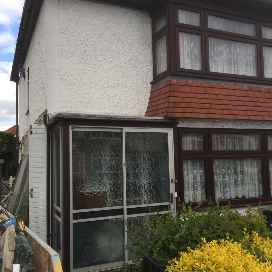 Front of a 1950's house before extension work is carried out.